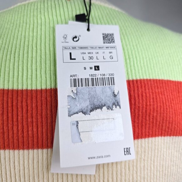 NWT ZARA Ribbed Knit Multicolor Striped Fitted Long Sleeved Dress - Picture 10 of 12